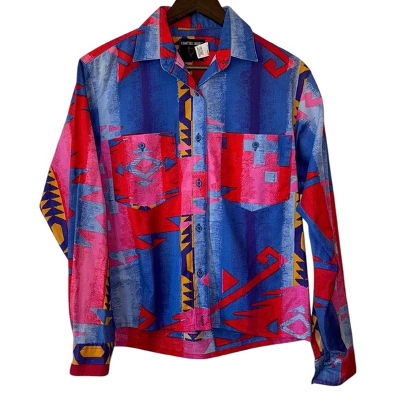 Vintage Frontier Series 90s Blue Pink Aztec Western Cowgirl Button Shirt Sz S - Picture 3 of 10